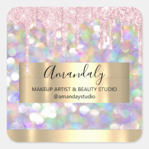 Makeup Artist Glitzer Gold Gerahmt Spark Glitzer B Quadratischer Aufkleber