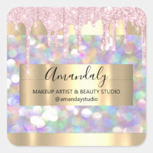 Makeup Artist Glitzer Gold Gerahmt Spark Glitzer B Quadratischer Aufkleber