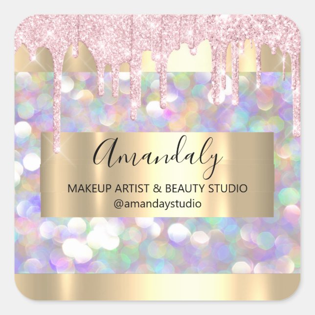 Makeup Artist Glitzer Gold Gerahmt Spark Glitzer B Quadratischer Aufkleber (Vorderseite)