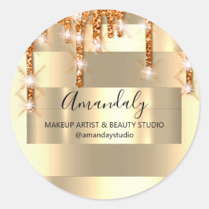 Makeup Artist Glitzer Gold Gerahmte Kupfer Tropfen Runder Aufkleber