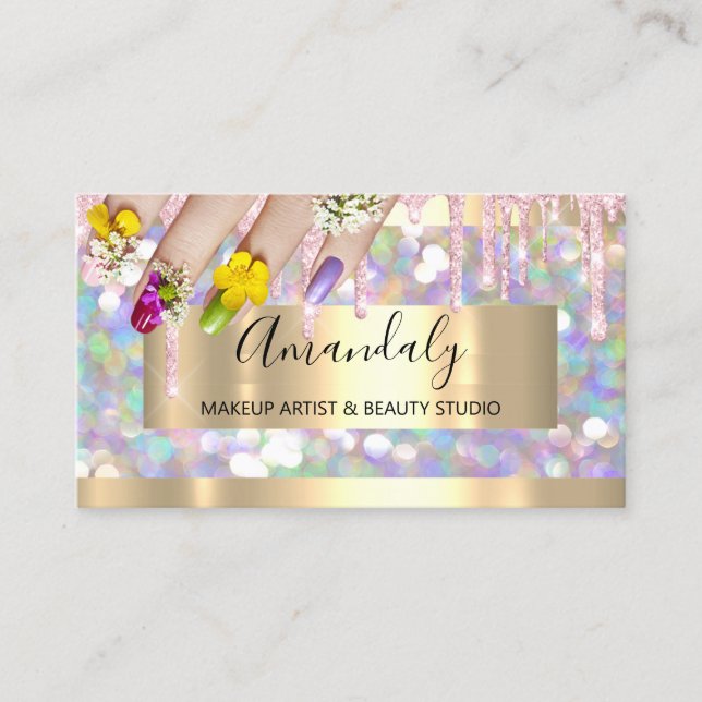 Makeup Artist Glitzer Gold Nail Artist Glitzer Visitenkarte (Vorderseite)