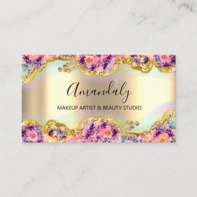 Makeup Artist Glitzer Gold Wreath Floral Visitenkarte (Vorderseite)