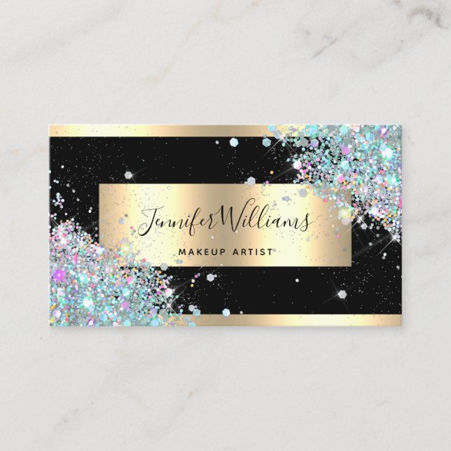 Makeup Artist Glitzer Holographic Glitzer Gold Visitenkarte (Vorderseite)