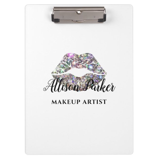 MAKEUP ARTIST Glitzer Logo Kiss Klemmbrett (Vorderseite)