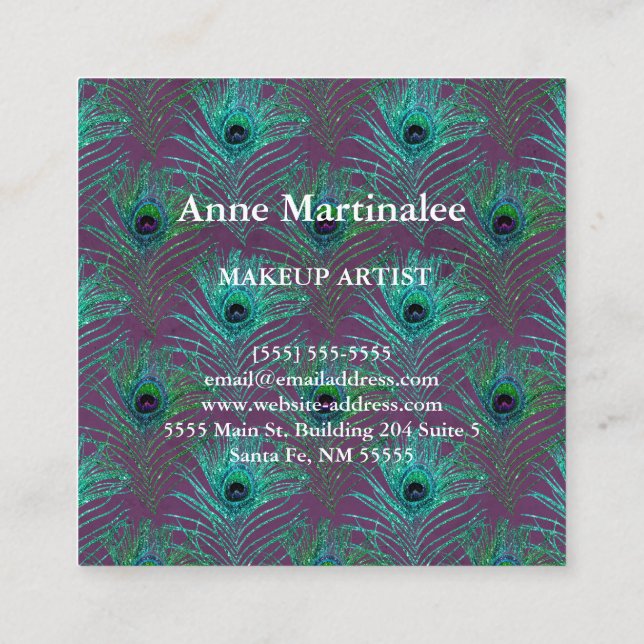 Makeup Artist Glitzer Peacock Fether Quadratische Visitenkarte (Rückseite)