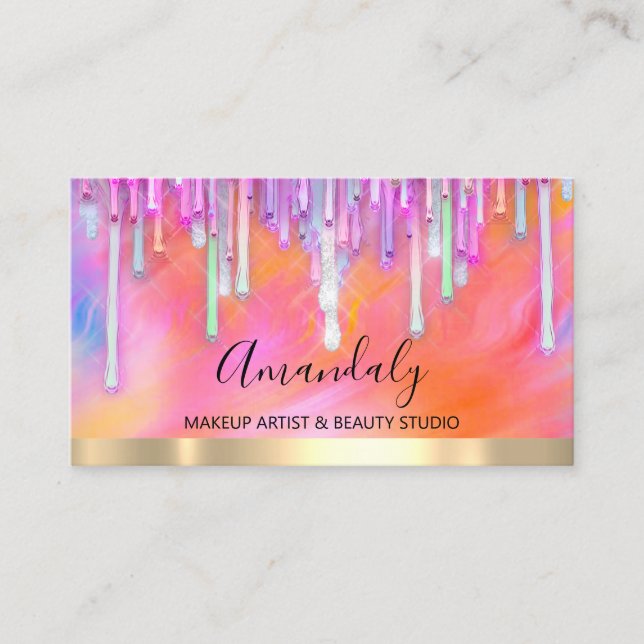 Makeup Artist Glitzer Rosa Tropfen Holograph Gemal Visitenkarte (Vorderseite)