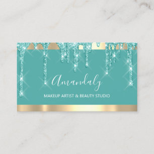 Makeup Artist Glitzer Tropfen Aquamarin Aqua Nails Visitenkarte