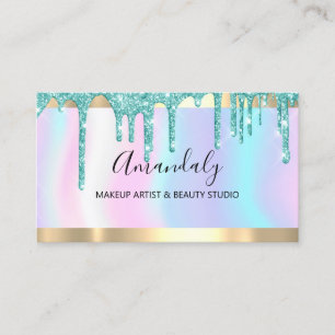 Makeup Artist Glitzer Tropfen Aquamarine Holograph Visitenkarte
