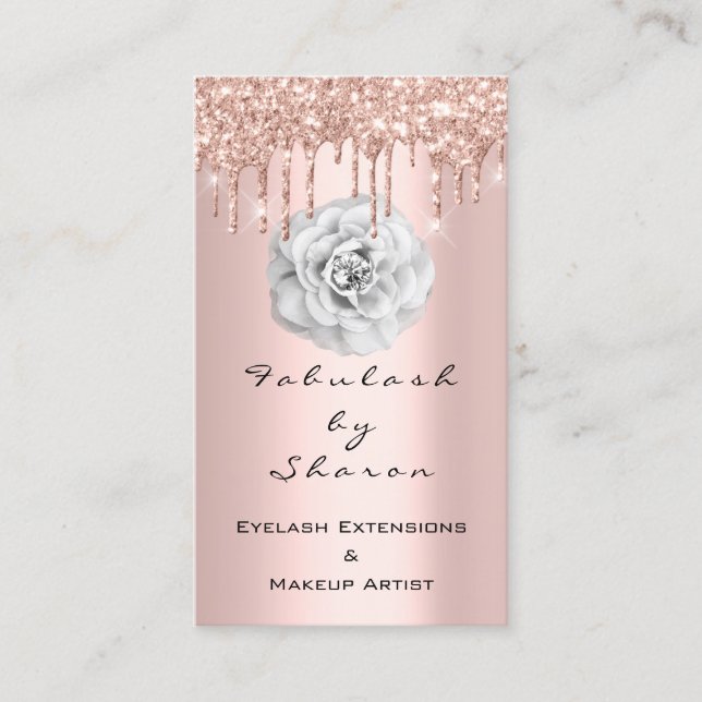 Makeup Artist Glitzer Tropfen Rose Diamond White Visitenkarte (Vorderseite)