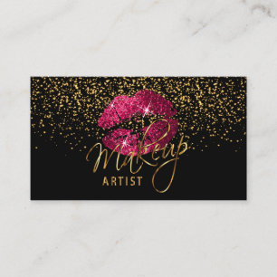Makeup Artist - Gold Confetti & Hot Pink 💋 Lipp Visitenkarte