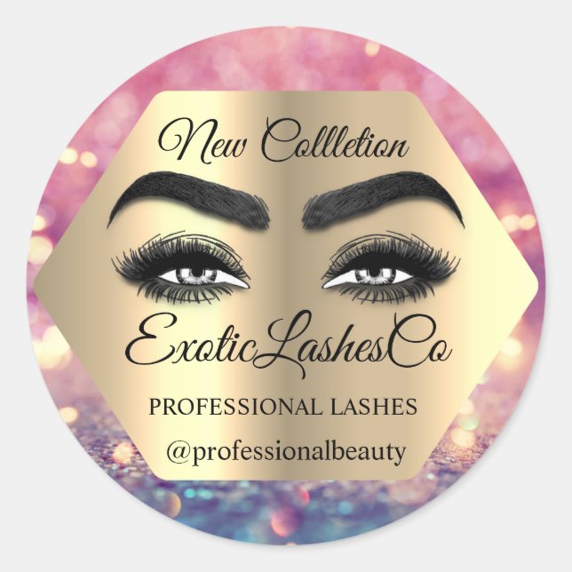 Makeup Artist Gold Eyelash Logo Glitzer Packung Runder Aufkleber (Vorderseite)