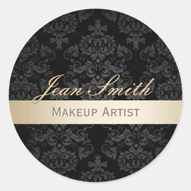 Makeup Artist Gold gestreift Eleganter Damaskus Sa Runder Aufkleber (Vorderseite)
