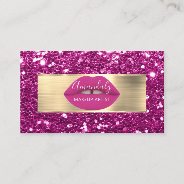 Makeup Artist Gold Glitzer QR-Logo Rosa Lippe B Visitenkarte (Vorderseite)