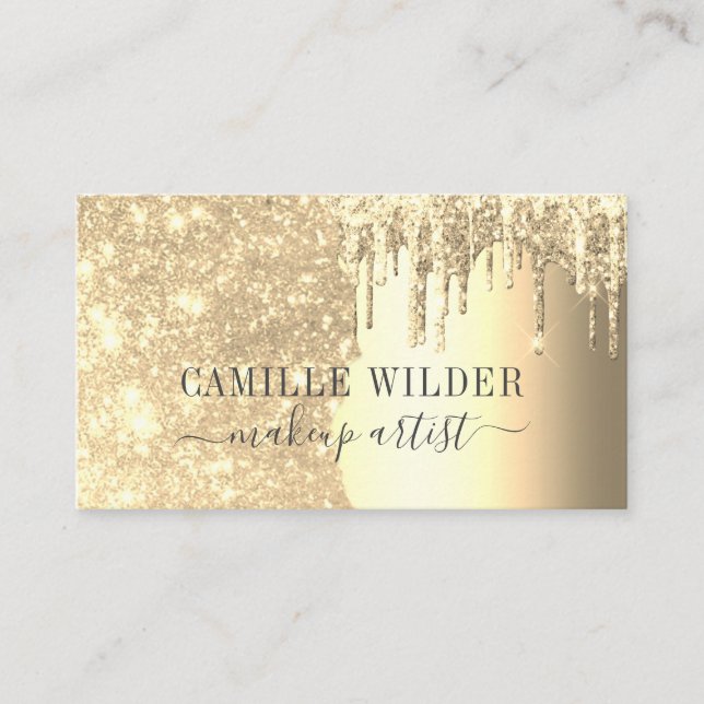 Makeup Artist Gold Glitzer Tropfen Visitenkarte (Vorderseite)