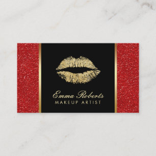 Makeup Artist Gold Lifte Trendy Red Glitzer Salon Visitenkarte
