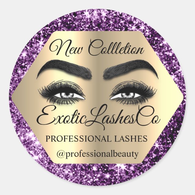 Makeup Artist Gold Lila Eyelash Cleaner Runder Aufkleber (Vorderseite)