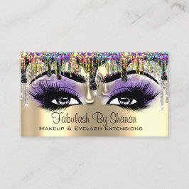 Makeup Artist Gold Lila Lashes Holograph Tropfen Visitenkarte