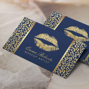 Makeup Artist Gold Lips Luxury Leopard Navy Blue Visitenkarte