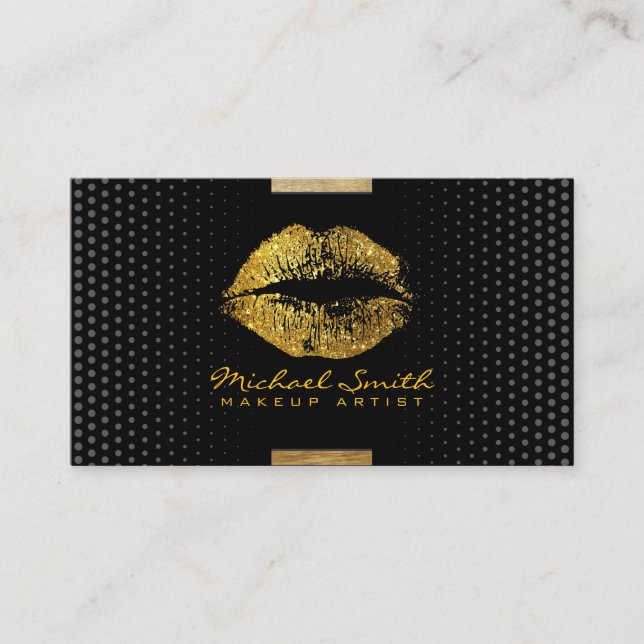 Makeup Artist Gold Lips Modern Polka Dot #12 Visitenkarte (Vorderseite)