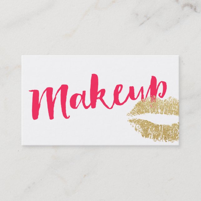 Makeup Artist Gold Lips Modernes, rotes Script Sch Visitenkarte (Vorderseite)
