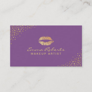 Makeup Artist Gold Lips Salon Moderne Lila Visitenkarte