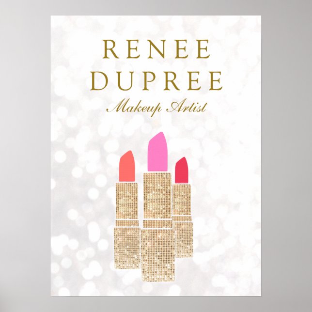 Makeup Artist Gold Lipstick Bokeh Beauty Poster (Vorne)