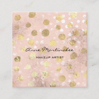Makeup Artist Gold Polka Dots gebürstetes Metallgl Quadratische Visitenkarte