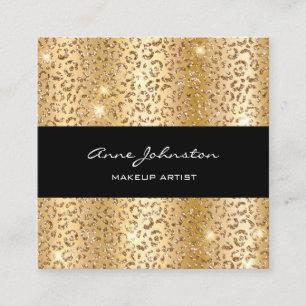 Makeup Artist Gold Sparkle Cheetah Quadratische Visitenkarte