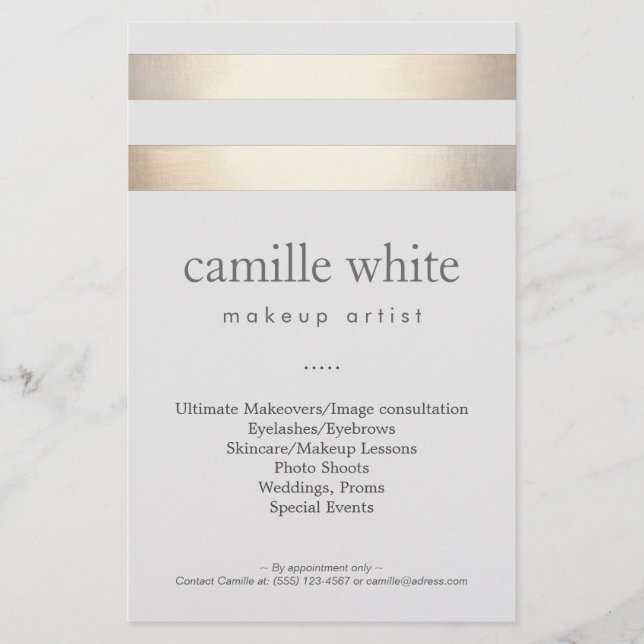 Makeup Artist Gold Streifen Stilvolle Beauty Salon Flyer (Vorne)