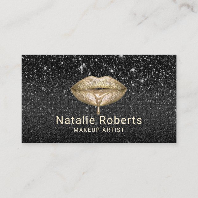 Makeup Artist Gold Tropfen Lift Moderner Schwarzer Visitenkarte (Vorderseite)