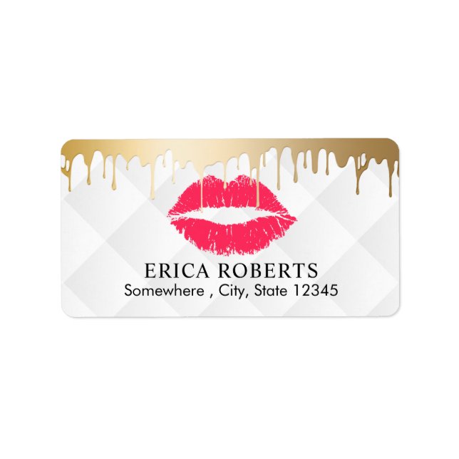 Makeup Artist Gold Tropfen Rote Gold Lips Salon Adressaufkleber (Vorne)