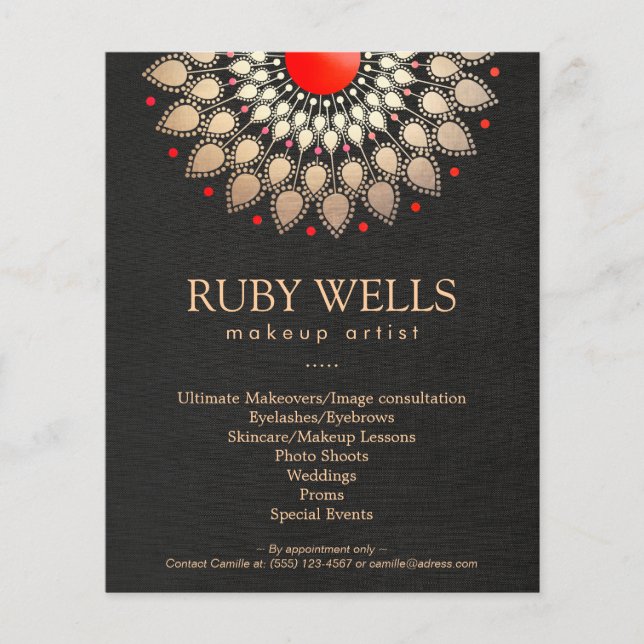 Makeup Artist Gold und Red Mandala Flyer (Vorne)
