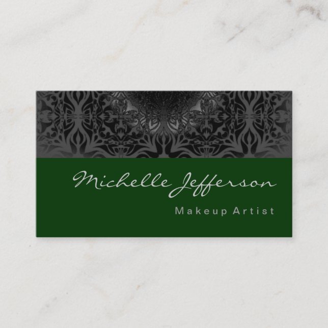 Makeup Artist Gray Pattern Green Business Card Visitenkarte (Vorderseite)