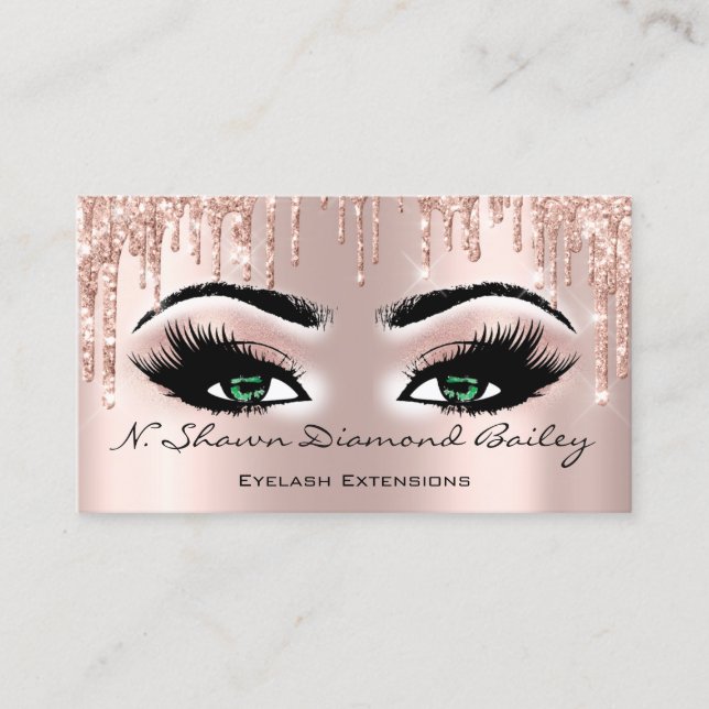 Makeup Artist Green Eyes Lashes Glitzer Tropfen Ro Visitenkarte (Vorderseite)