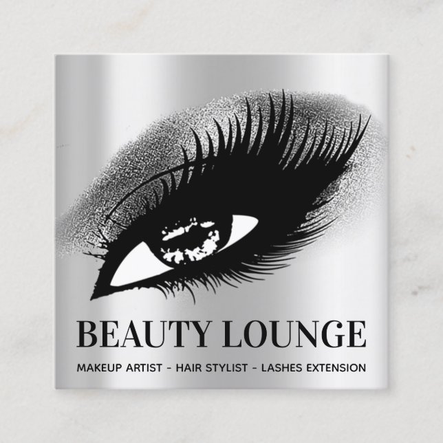 Makeup Artist Hair Eyelash Beruflich Grau Silve Quadratische Visitenkarte (Vorderseite)
