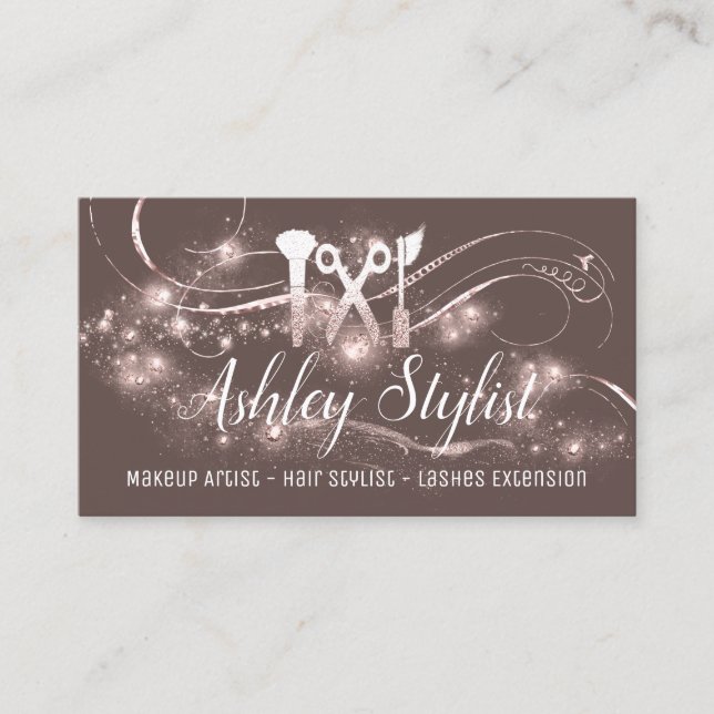 Makeup Artist Hair Salon Lash Scheren Pinselstrich Visitenkarte (Vorderseite)