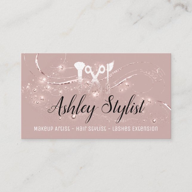Makeup Artist Hair Salon Lash Scheren Rose Visitenkarte (Vorderseite)