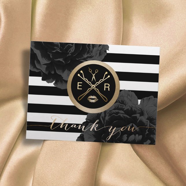 Makeup Artist Hair Salon Moderne Streifen Danke Postkarte (Von Creator hochgeladen)