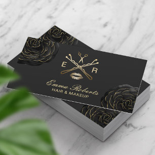 Makeup Artist Hair Stylist Elegante Schwarze Flora Visitenkarte