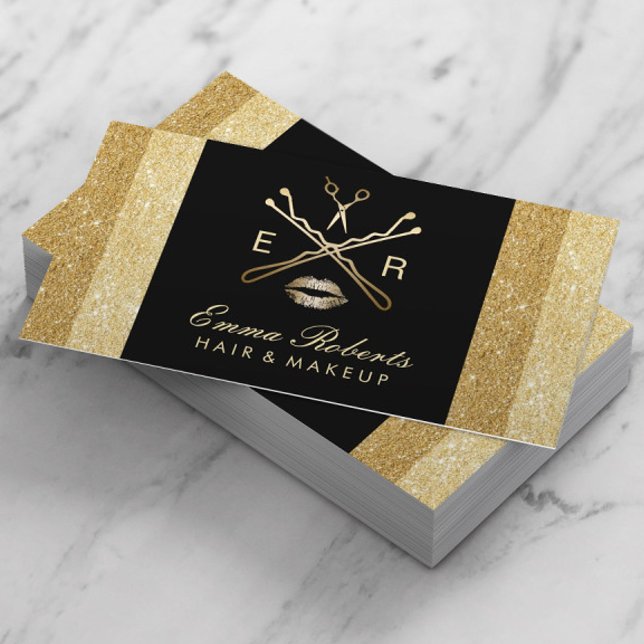 Makeup Artist Hair Stylist Modern Gold Glitzer Visitenkarte (Von Creator hochgeladen)