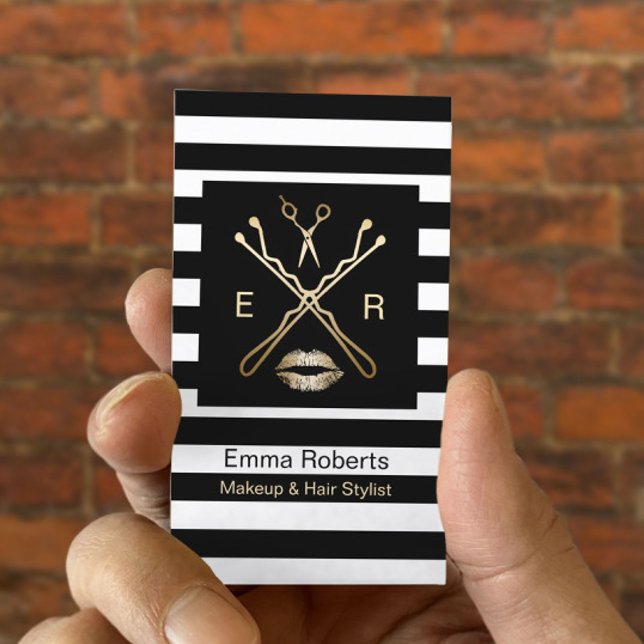 Makeup Artist Hair Stylist Modern Stripes Salon Visitenkarte (Von Creator hochgeladen)