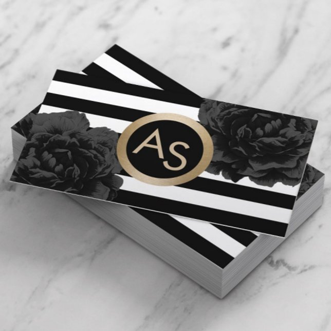 Makeup Artist Hair Stylist Moderne Monogram Floral Visitenkarte (Von Creator hochgeladen)