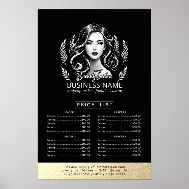 Makeup Artist Hair Stylist Moderne schwarze Preisl Poster (Vorne)
