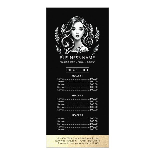Makeup Artist Hair Stylist Moderne schwarze Preisl Werbekarte (Vorne)