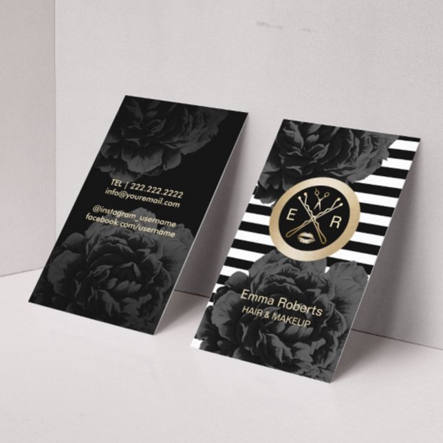 Makeup Artist & Hair Stylist Moderne Strip Blumen Visitenkarte (Von Creator hochgeladen)