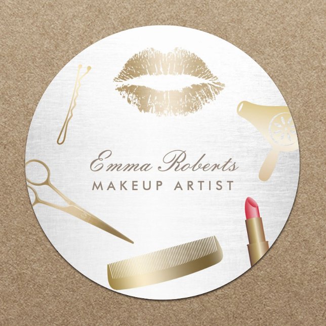 Makeup Artist Hair Stylist Modernes Gold & Silber Runder Aufkleber (Von Creator hochgeladen)