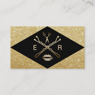 Makeup Artist Hair Stylist Modernes Schwarz & Gold Visitenkarte
