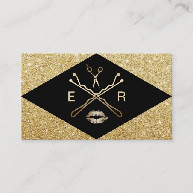 Makeup Artist Hair Stylist Modernes Schwarz & Gold Visitenkarte (Vorderseite)