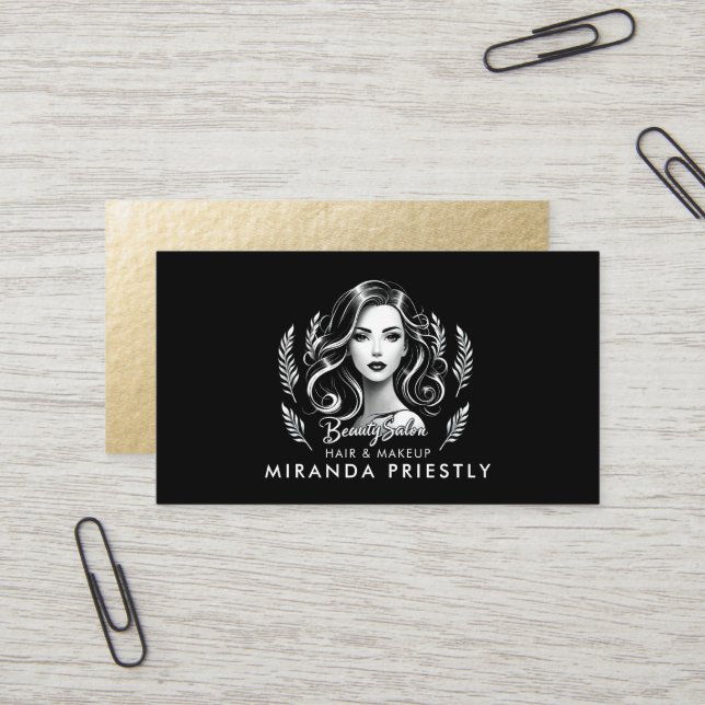 Makeup Artist Hair Stylist Modernes Schwarz-weißes Visitenkarte (Vorderseite/Rückseite Beispiel)