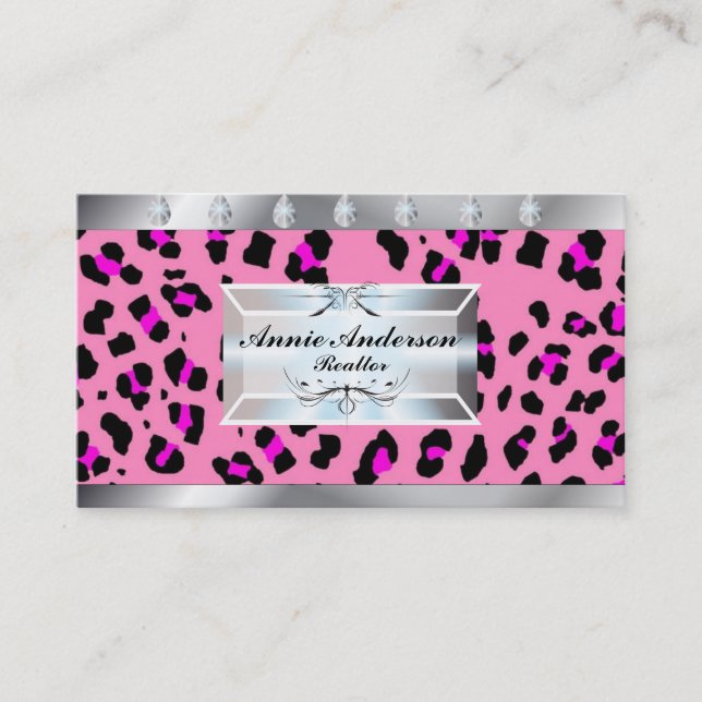 Makeup Artist Hair Stylist Pink Leopard Print Visitenkarte (Vorderseite)